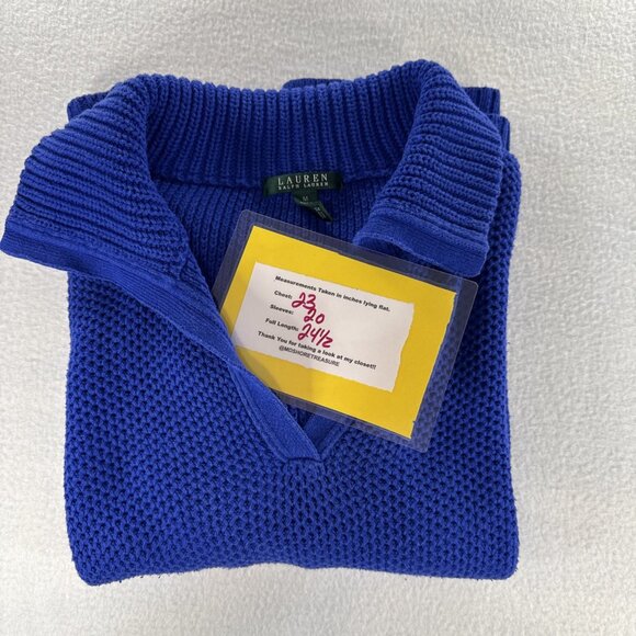 Ralph Lauren LRL Womens Sweater Med Cotton Blend Royal Blue V Neck Collar - Picture 10 of 10